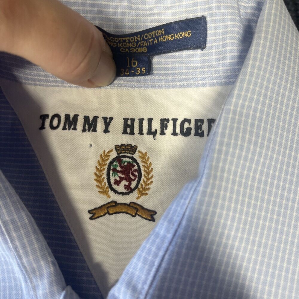 Tommy Hilfiger Mens Dress Shirt 16 34-35 Blue White Cotton Long Sleeve - Picture 3 of 10